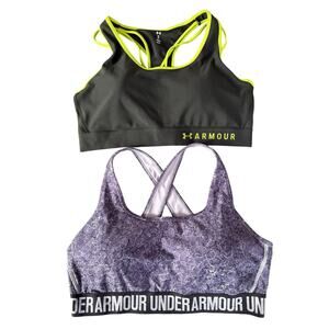 Under Armour Mid Crossback Strappy Sports Bras Womens Sz XL Green Purple Print